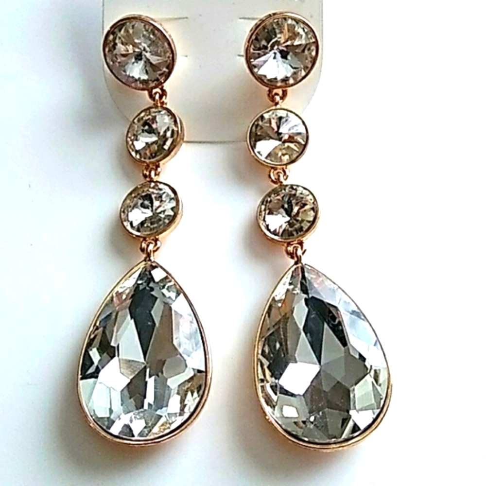 ALDO EARRINGS Long Drop Cascading RHINESTONES TEARDROP New!
